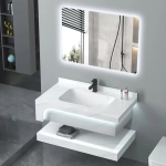 Double Single Wall Mounted White Marble Sintered Stone Cabinet Wash Basin Floating Bathroom Vanities With Mirror