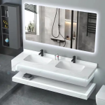 Double Single Wall Mounted White Marble Sintered Stone Cabinet Wash Basin Floating Bathroom Vanities With Mirror