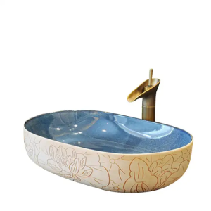 New Product Hot Modern ceramic Glass Basin Curved Round porcelain Bathroom Vanity Cabinet With Wash Basin