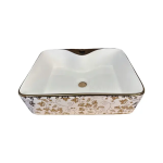 Rectangular Moroccan Design Pattern Modern Countertop Washbasin Luxury Hotel Ceramic Bathroom Washbasin Gold Base Sink