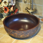 Jingdezhen ceramic sanitary ware art counter basin lavabo sinks Bathroom sinks brown carved ceramic wash basin