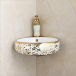 Luxury Golden Vanity Table Top Wash Basin Ceramic Art Oval Lavabo Electroplated Bathroom Vessel Sink