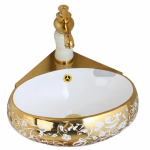 Luxury Golden Vanity Table Top Wash Basin Ceramic Art Oval Lavabo Electroplated Bathroom Vessel Sink