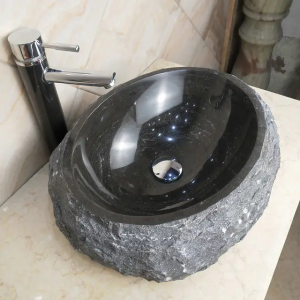 HZX Customized High Quality Stone Black Marble Bathroom Sink Wash Basin Natural Stone Grey Granite Sink Design