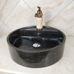 HZX Customized High Quality Stone Black Marble Bathroom Sink Wash Basin Natural Stone Grey Granite Sink Design