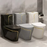 Hot Sale luxury floor mounted grey gold line marble commode toilet bowl bathroom one piece ceramic toilet