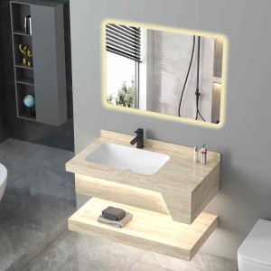 Modern rectangular wall mounted marble top bathroom vanity sink sintered stone white marble bathroom vanity