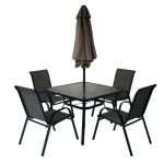 Modern 6-Piece Set of Outdoor Bisto Garden Furniture Iron Foldable Chair Tempered Table Patio Umbrella Dining Living Room Use