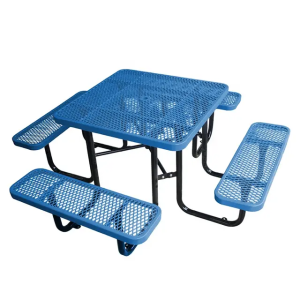 Outdoor furniture picnic table garden square metal dining table and chair set steel coffee table with umbrella hole