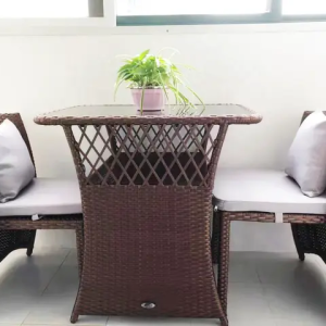 3-Piece Metal Frame Patio Conversation Set with Cushions Balcony Coffee Table Set